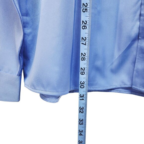 Mens Light Blue Long Sleeve Button-Down Shirt Spread Collar Black Size L - Picture 7 of 9